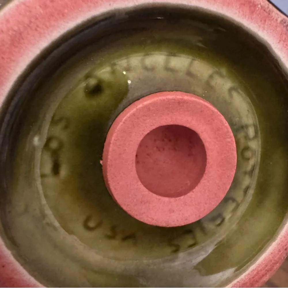 Vintage Los Angeles‎ Potteries Cheese Shaker Avocado Green Ceramic USA Cork Lid
